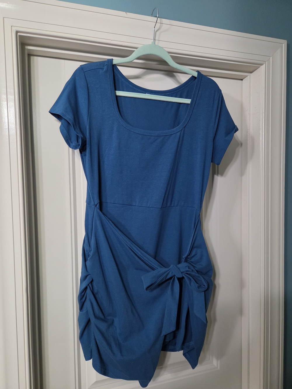 Blue Short Sleeve Tie-Waist Romper